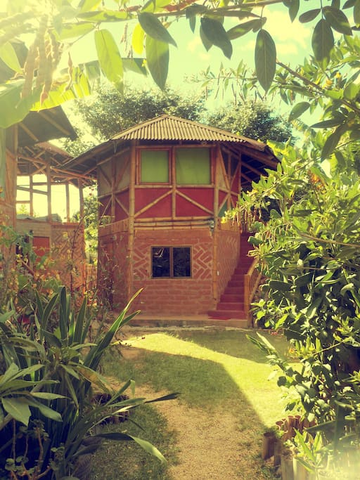 The chalets are built with bamboo and earth adobe bricks