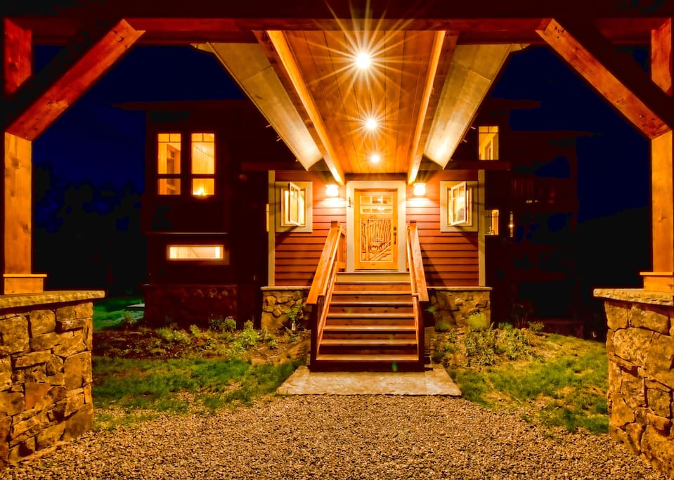 Wild Skies Cabin in NW Colorado Carport Front Door Entry during Summer