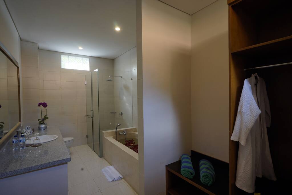 Luxury bathroom with bathtub and hot/cold shower