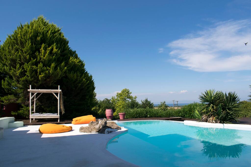 sunny bed in the pool