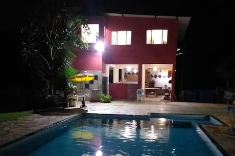 Heated, lighted pool and whirlpool.