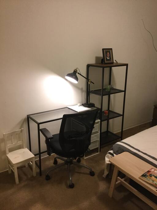 A desk with a lot of light
