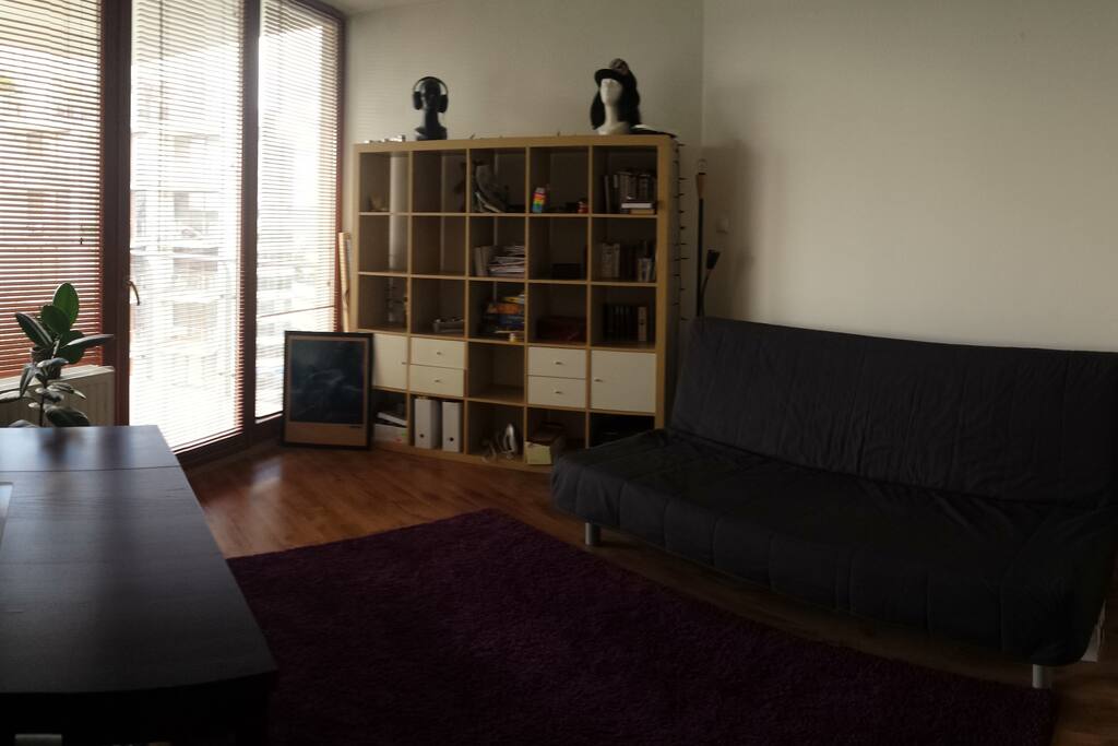 Big room with two-person bed