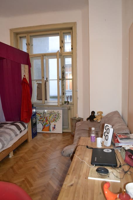 Desk, couch