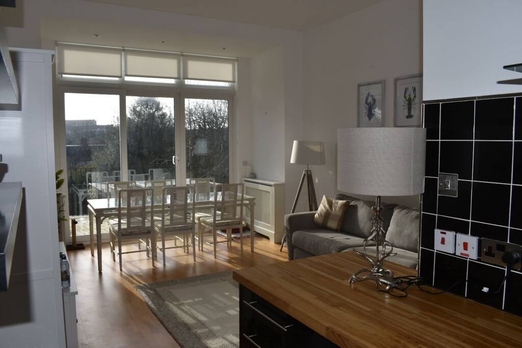 Kitchen through to living room
