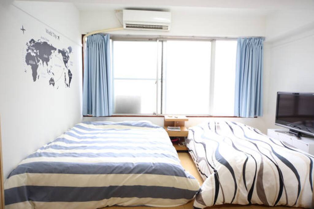 double bed and single bed room