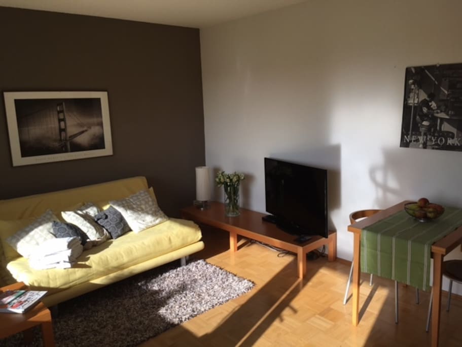 Living room with TV, table