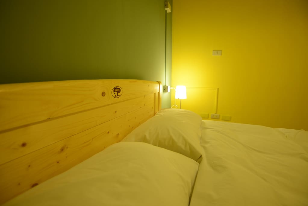Our double bed room, all room coming with outlet plug, led lamp, comfortable mattress, comfy pillow.