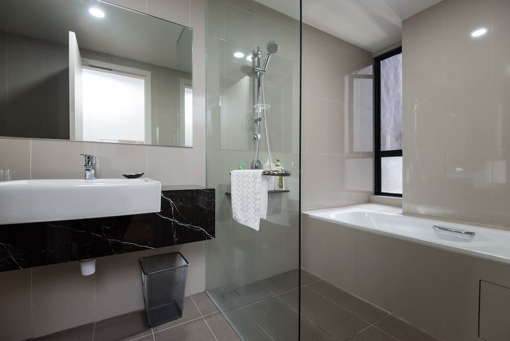Spacious toilet with hot tub