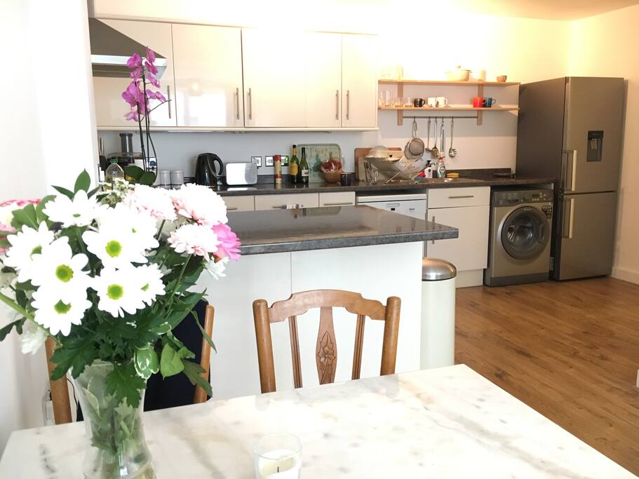 Dishwasher, washing machine and fridge freezer all available for use