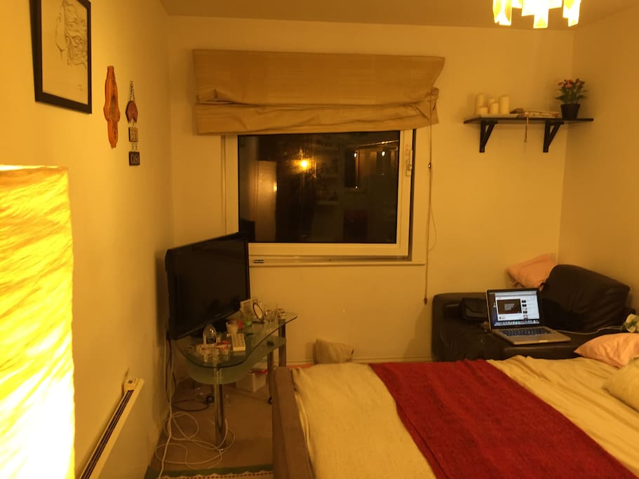Nice large window with shared patio outside for smokers