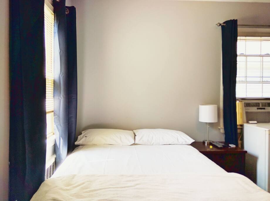 Comfy full-size bed.