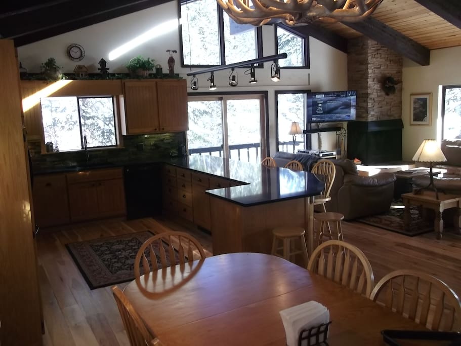 open kitchen with new quartz countertop