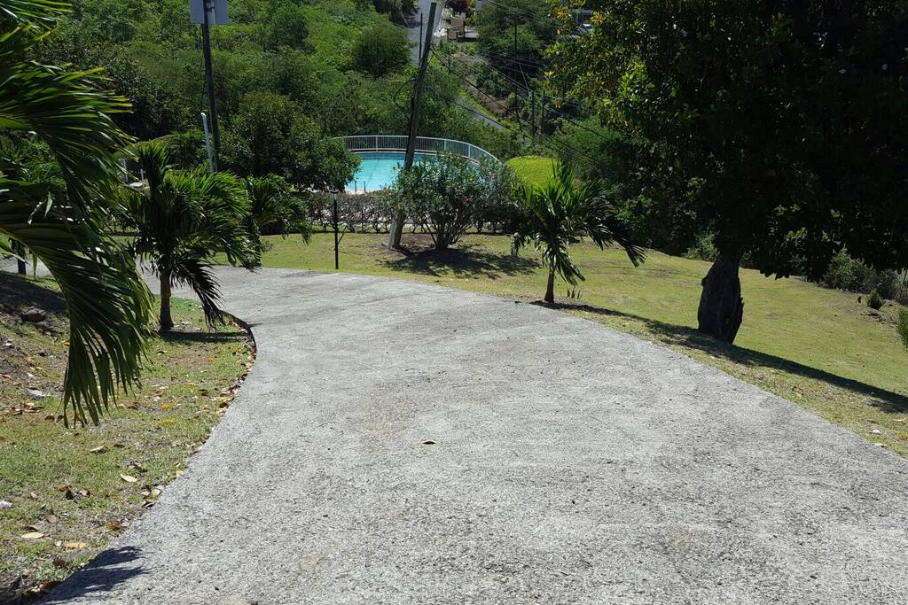 Steps from the communal pool