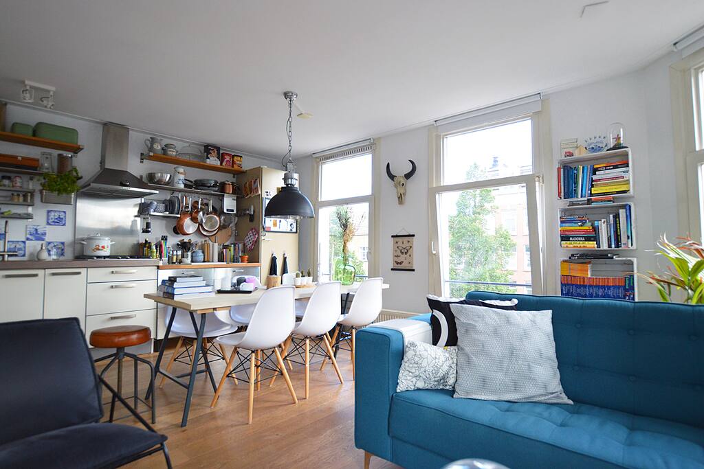 A mix of industrial and wood gives the house a warm touch