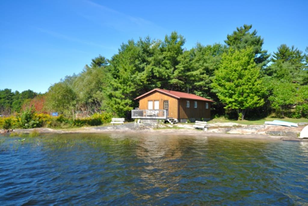 Cottage #1 on the point. Southwest facing with fire pit at the water's edge