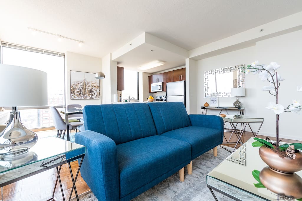 Sofabed in the living room for your extra guest.