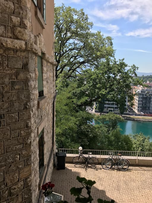 View on the Rhone river from the living room