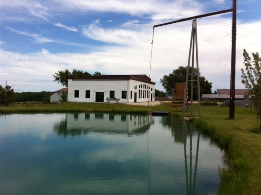 Pool House with Swimming Pond and Rope Swing