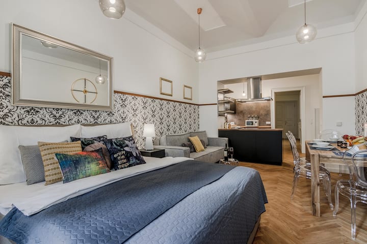 In the living room area you´ll find comfortable sofa as well as double bed where two people can have nice and comfy sleep. 