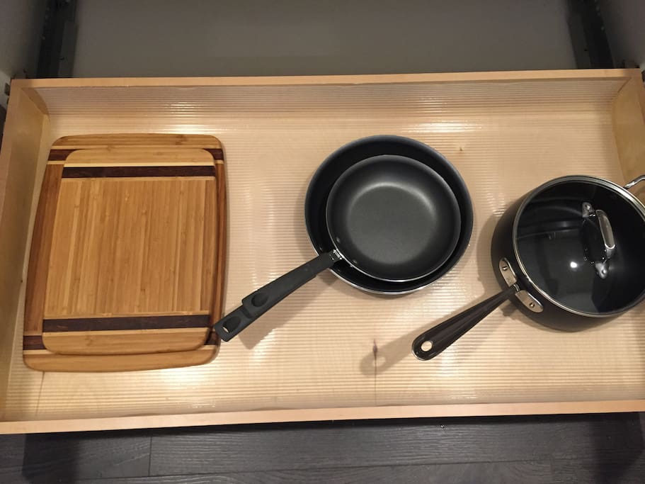 Bamboo cutting boards and All-Clad pot