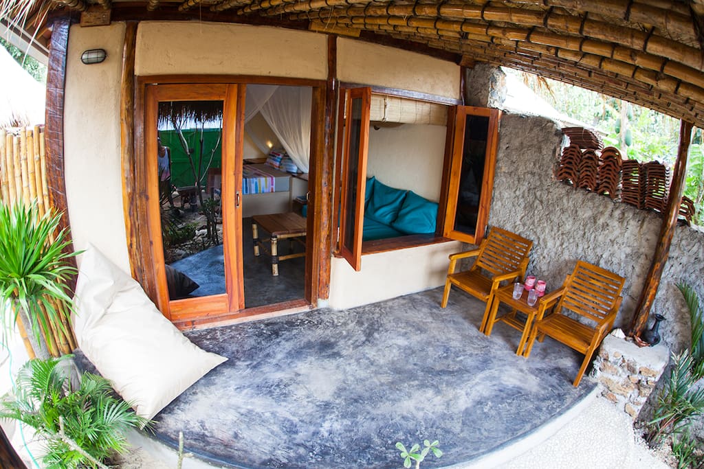 Outdoor sitting area.