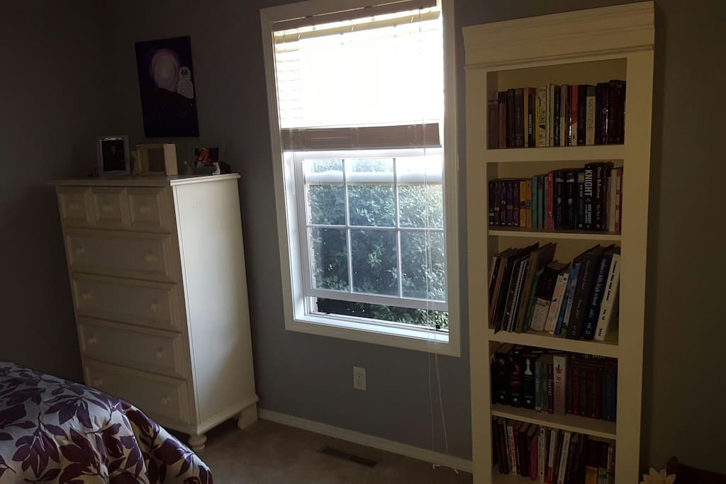 Dresser for your clothes, books for entertainment