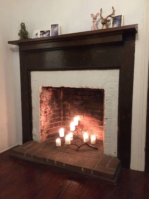 Relax....Your own decorative fireplace with whimsical candelabra!