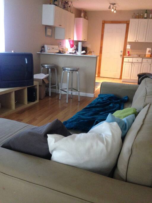 Right near kitchen and bathroom.