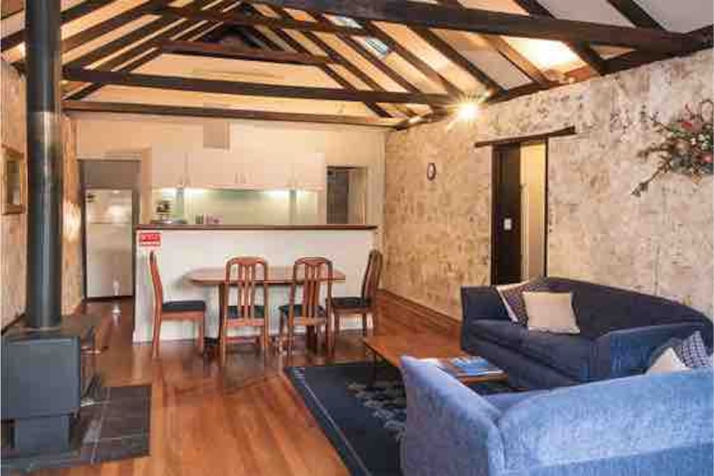 Air-conditioned, wood fire, full kitchen and laundry facilities