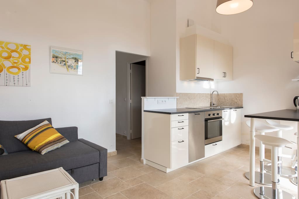 Open plan kitchen and living area