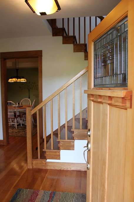 Natural woods welcome you into your craftsman bungalow.