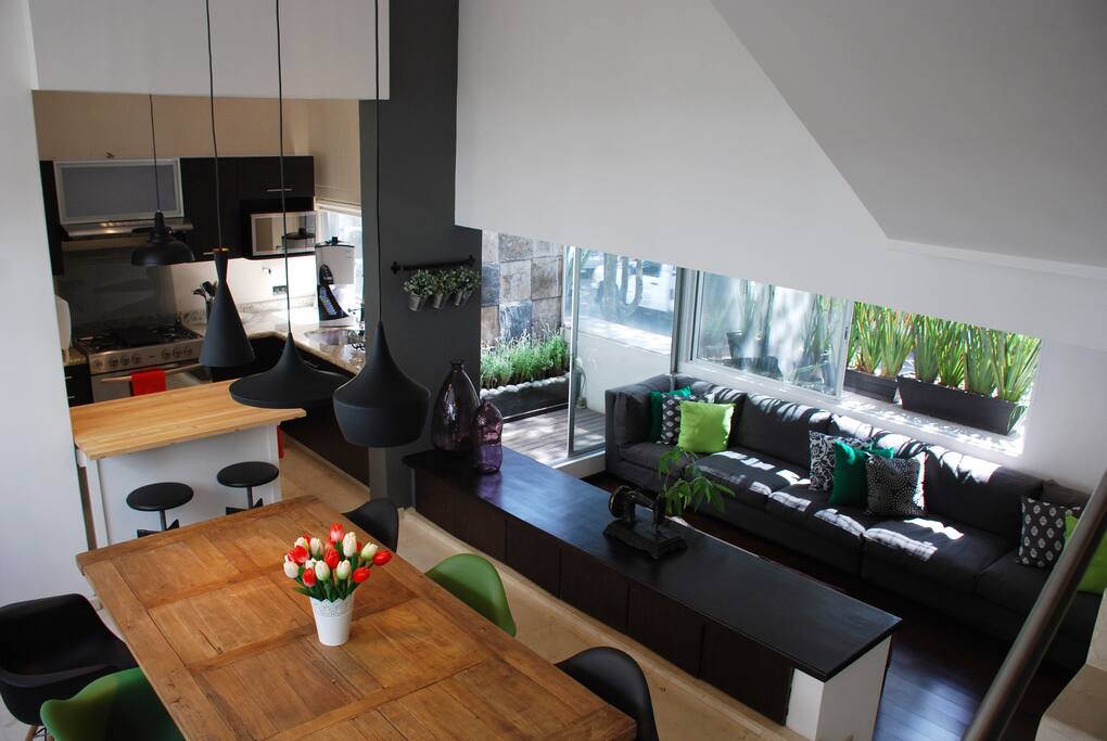 Main area with high ceilings & open spaces
