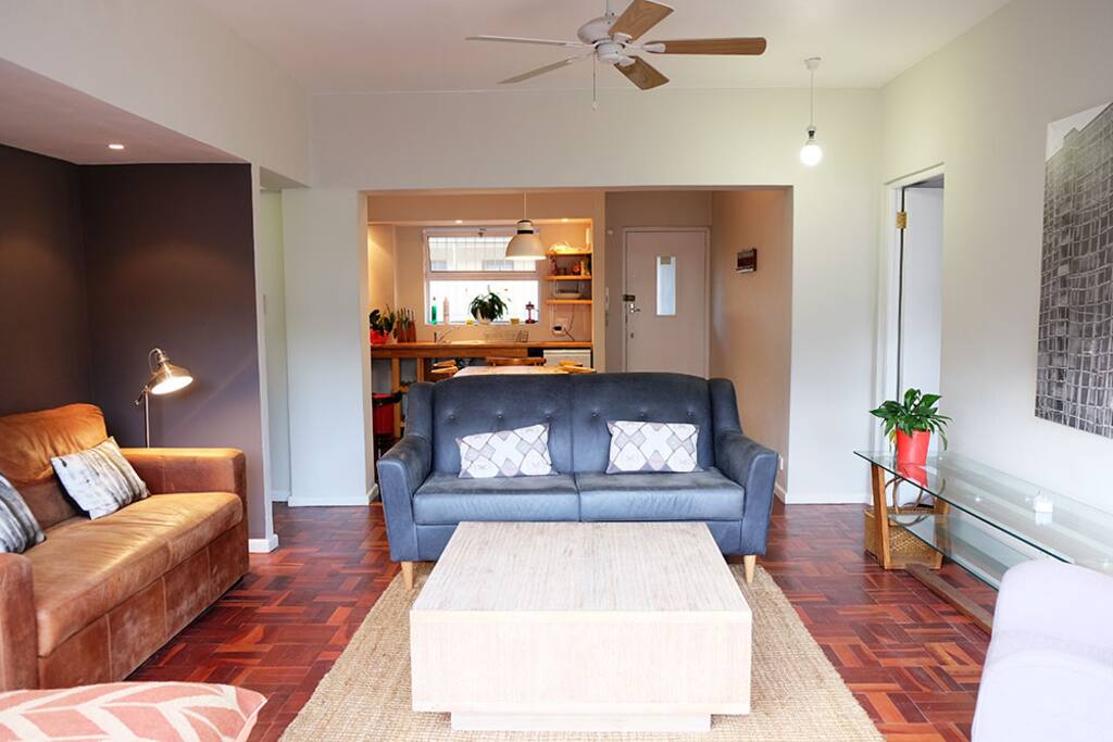 Open plan lounge, kitchen and dining area separates both bedrooms.