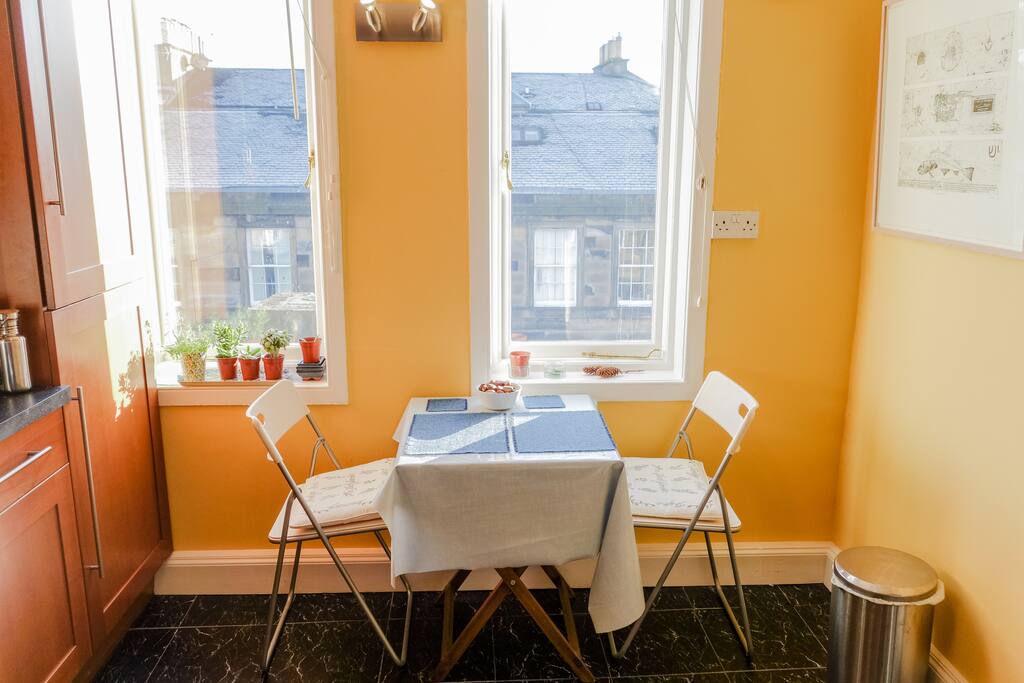 Sit with a morning tea or coffee and enjoy light pouring in through the windows.