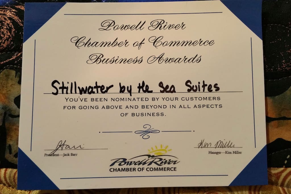 We are very proud of Stillwater by the Sea Suites, of course it is our wonderful guests that make it so very special, thank you.