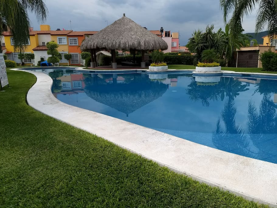 Zona de alberca y palapa