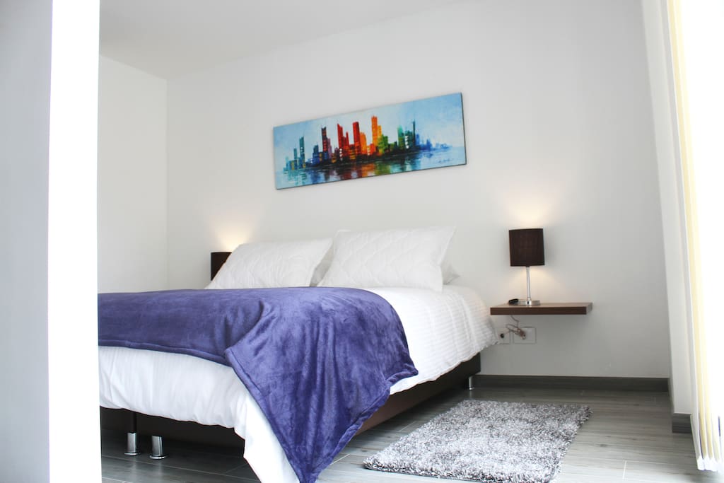 The comfortable and spacious bedroom with a queen sized bed.