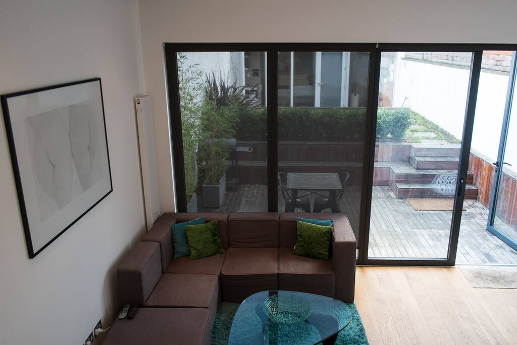 living area and garden