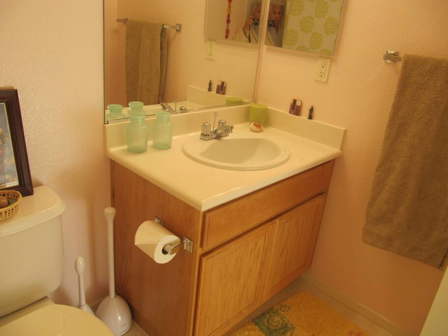 Your own bathroom with tub and hairdryer