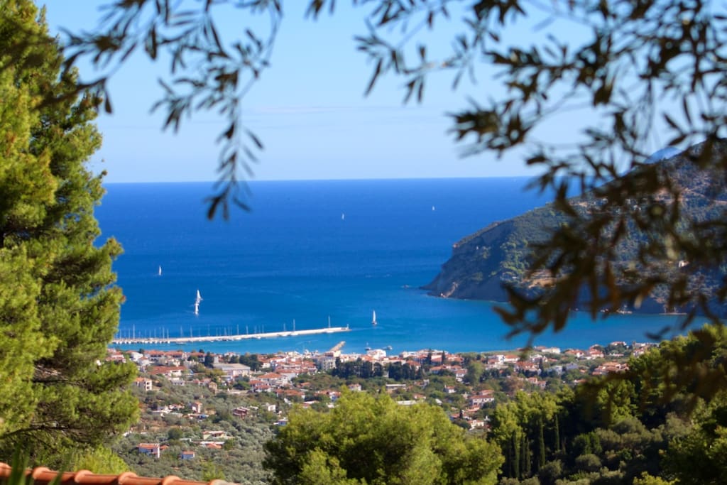 View of Skopelos town and harbour from the Villa