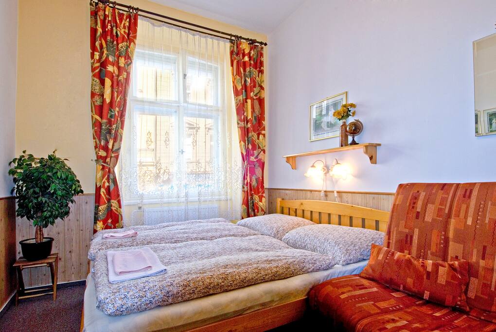 Bedroom for two with an unfolding sofa