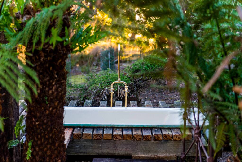 outside hot bath amongst the ferns