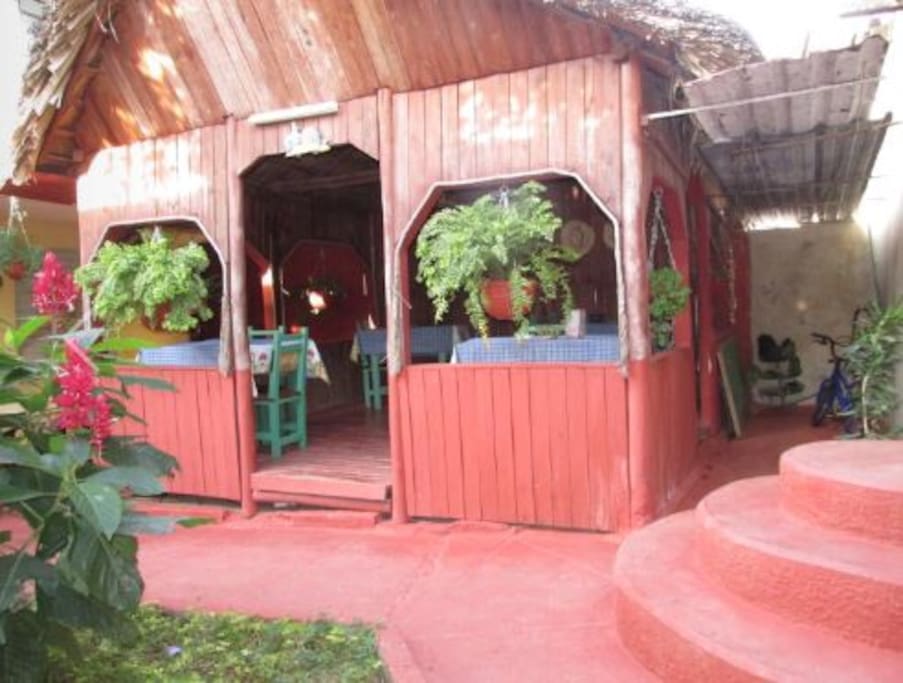Lovely quaint gazebo for all meals and a perfect place to relax.