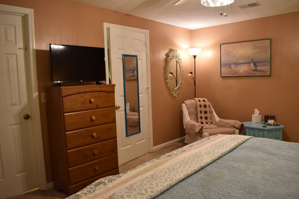 This Master Suite is very spacious and notice the two doors: right leads to common area, left leads to the bathroom.