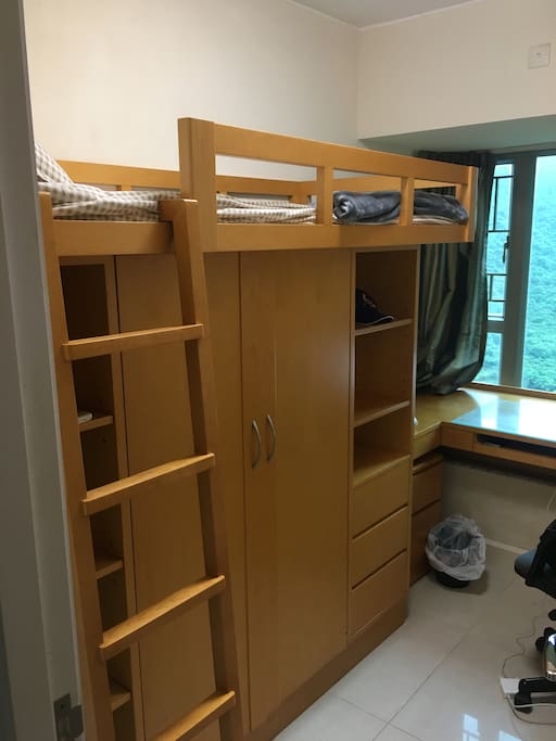 Loft bed with closet space underneath