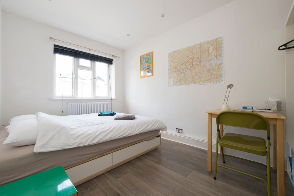 The guest room, 1.6x2m king size bed with a double duvet.
