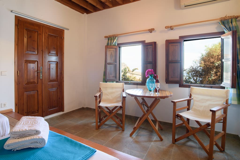 Bedroom and indoor seating area