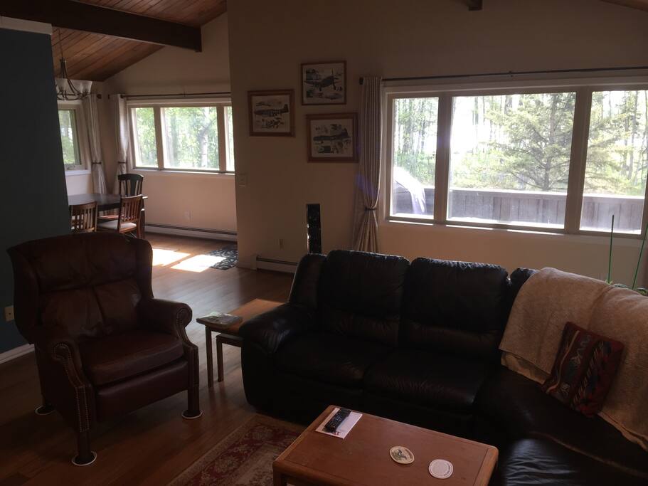 Living Room looking out onto Lake Hood