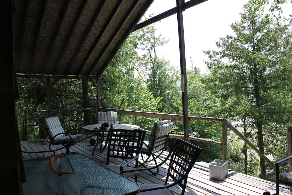 Covered verandah with view of Georgian Bay